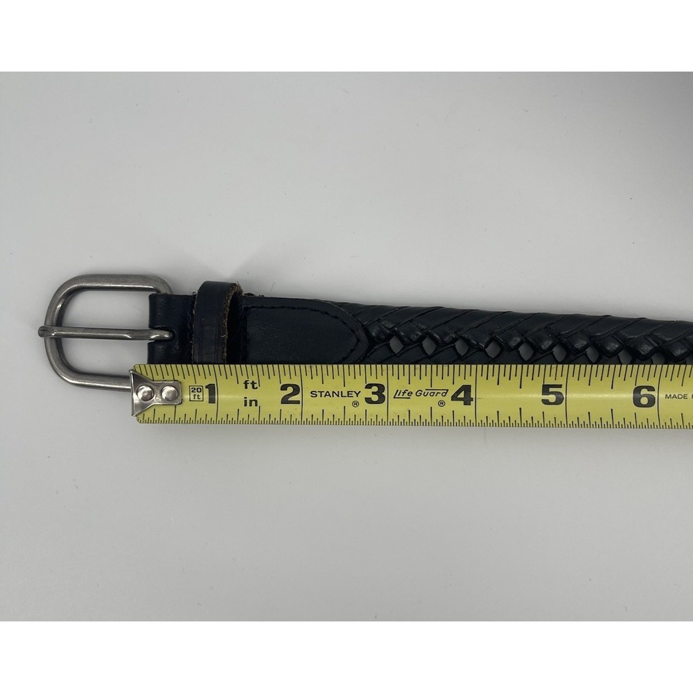 Girls Black Braided Leather Belt Size M Youth Woven Casual Silver Buckle - Picture 5 of 7